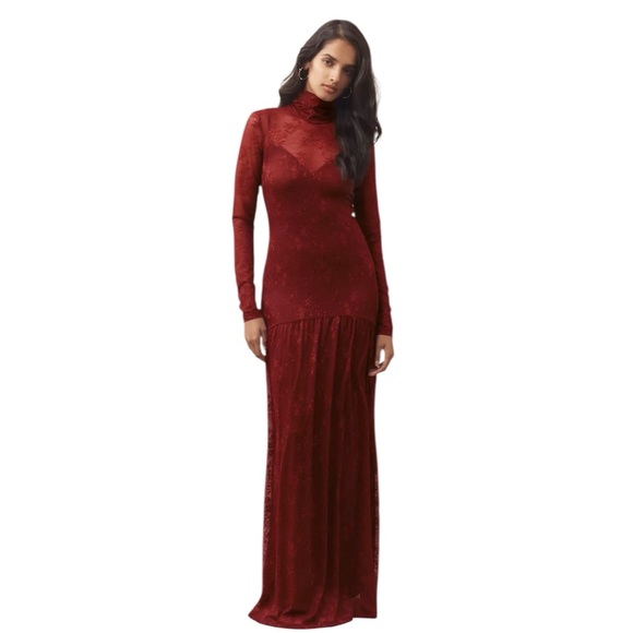 afrm emmeline off-the-shoulder long-sleeve lace maxi dress AFRM Emmeline Off-the-Shoulder Long-Sleeve Stretch Lace Maxi Dress L